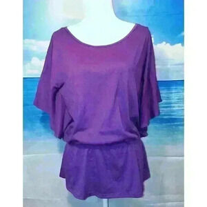 JENNIFER LAUREN Womans PURPLE Lightweight STRETCH Knit Shirt Top size Lg